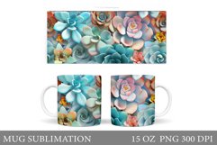 Succulents Mug Sublimation. Floral Mug Wrap Design Product Image 1