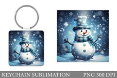 Snowman Keychain Sublimation. Winter Square Keychain Product Image 1
