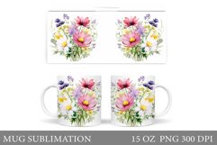 Flowers Mug Wrap Sublimation. Wildflowers Mug Wrap Design Product Image 1