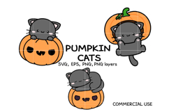 Cute Pumpkin Cats SVG Bundle | Kawaii Halloween Cat Clipart Product Image 1