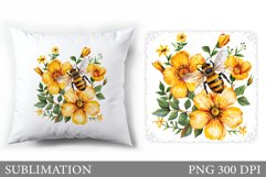 Bee Pillow Sublimation. Flowers Pillow Sublimation Product Image 1