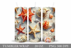 3D Starfish Tumbler Sublimation. 3D Seashell Tumbler Design Product Image 1