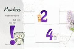 Number Watercolor Animals Card,Poster number Sublimation PNG Product Image 2