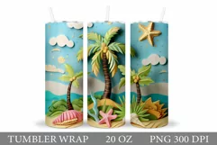 3D Palm Tree Tumbler Sublimation. Summer Tumbler Wrap Design Product Image 1