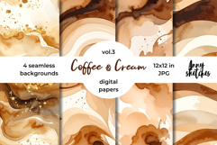 Coffee &amp; Cream Digital Paper Watercolor Seamless Patterns Product Image 1