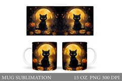 Black Cat Halloween Mug Design. Halloween Mug Sublimation Product Image 1