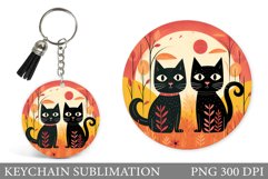 Cute Cats Round Keychain. Black Cats Keychain Sublimation Product Image 1