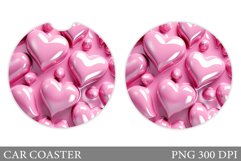 3D Hearts Car Coaster. Valentines Car Coaster Sublimation Product Image 1
