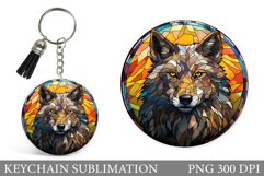Wolf Keychain Sublimation. Wolf Round Keychain Design Product Image 1