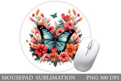 Butterflies Mouse Pad Sublimation. Flowers Round Mouse Pad Product Image 1