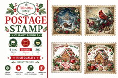 Vintage Christmas Postage Stamp,Cardinal Bird, Gingerbread Product Image 1
