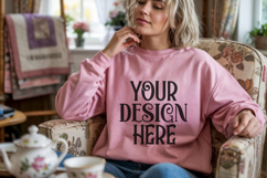 Pink Gildan 18000 Sweatshirt Model Mockups, Product Image 1