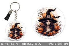 Witch Round Keychain Sublimation. Halloween Keychan Design Product Image 1
