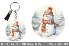 Watercolor Snowman Keychain. Snowman Round Keychain Product Image 1