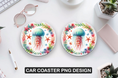 Flowers Jellyfish Car Coaster Sublimation|Animal Coaster PNG Product Image 1