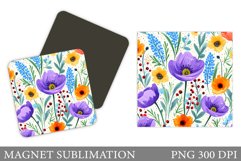 Flowers Square Magnet Design. Wildflowers Magnet Sublimation Product Image 1