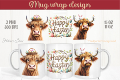 Easter highland cow with bunny mug wrap sublimation design Product Image 1