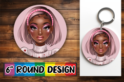 Whimsical Round Keychain Sublimation, Afro Girl Product Image 1