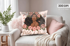 Afro Girl /Woman braided hair Pillow Design, Black Queen PNG Product Image 1