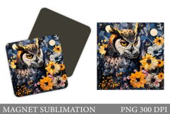 Owl Magnet Sublimation. Owl Flowers Magnet Design Product Image 1