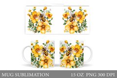 Bee Mug Sublimation. Flowers Mug Design Product Image 1