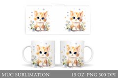 Spring Cat Mug Wrap Design. Cute Cat Mug Sublimation Product Image 1