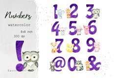 Number Watercolor Animals Card,Poster number Sublimation PNG Product Image 1