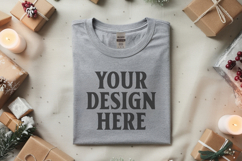 Gildan 5000 Sport Grey Folded Christmas Mockup, G5000 mockup Product Image 1