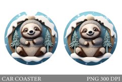 Christmas Sloth Car Coaster. Winter Sloth Car Coaster Design Product Image 1