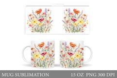 Wildflowers Mug Sublimation. Flowers Mug Wrap Design Product Image 1