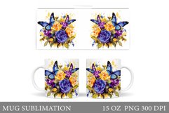 Butterflies Mug Sublimation. Butterflies Flowers Mug Design Product Image 1