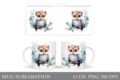 Owl Mug Sublimation. Cute Owl Mug Wrap Design Product Image 1