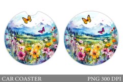 Butterflies Car Coaster. Wildflowers Car Coaster Design Product Image 1