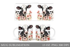 Cow Mug Wrap Sublimation. Flowers Mug Wrap Design Product Image 1