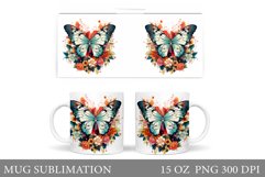 Butterflies Mug Sublimation. Butterflies Flowers Mug Design Product Image 1