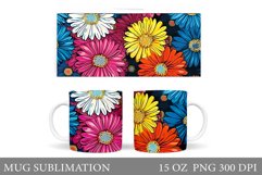 Daisy Flowers Mug Sublimation. Flowers Mug Wrap Design Product Image 1