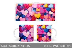 Colorful Hearts Mug Sublimation. Valentines Mug Design Product Image 1