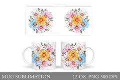 Daisy Flowers Mug Sublimation. Flowers Mug Wrap Design Product Image 1