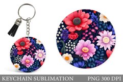Flowers Keychain Sublimation. Floral Keychain Design Product Image 1