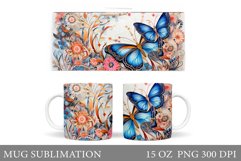 Butterflies Mug Sublimation. Butterflies Flowers Mug Design Product Image 1