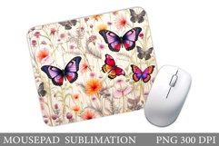 Butterflies Mouse Pad Design. Flowers Mouse Pad Template Product Image 1