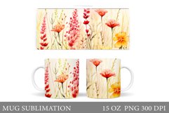 Wildflowers Mug Sublimation. Watercolor Flowers Mug Design Product Image 1