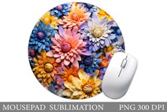 Colorful Flowers Mouse Pad. 3D Flowers Round Mouse Pad Product Image 1