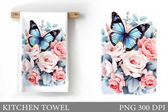 Butterfly Kitchen Towel. Flowers Kitchen Towel Sublimation Product Image 1