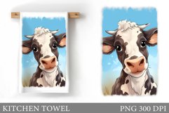 Cute Cow Kitchen Towel. Cow Flowers Kitchen Towel Design Product Image 1