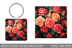 Rose Keychain Sublimation. Floral Square Keychain Design Product Image 1