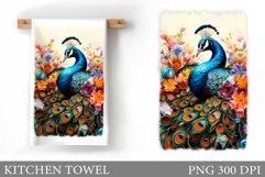 Peacock Kitchen Towel. Flowers Kitchen Towel Design Product Image 1