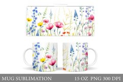 Flowers Mug Sublimation. Wildflowers Mug Wrap Design Product Image 1