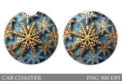 Snowflakes Round Coaster Design. Gold Snowflakes Car Coaster Product Image 1