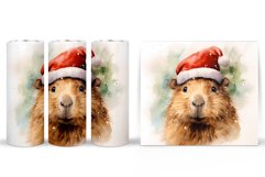 Christmas Capybara Tumbler Wrap. Capybara Watercolor Tumbler Product Image 2